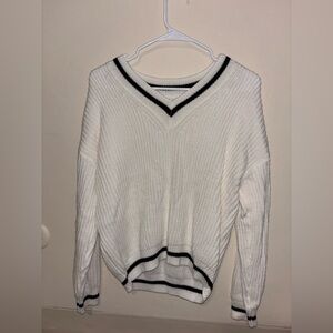 White V-Neck Sweater with Black accents